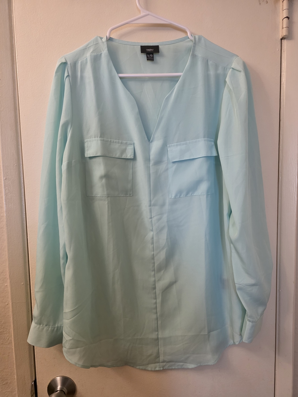 Mossimo Supply Co. Mint Green V-Neck Long Sleeve Blouse